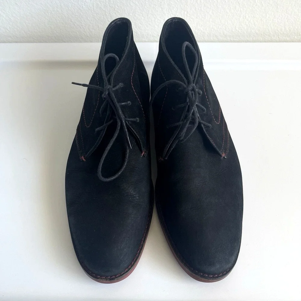 Donald J. Pliner Saks 5th Ave Mens Black Suede Ankle Boots Size 41 Red‎ Thread